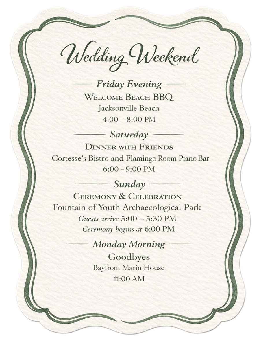 Wedding Weekend details